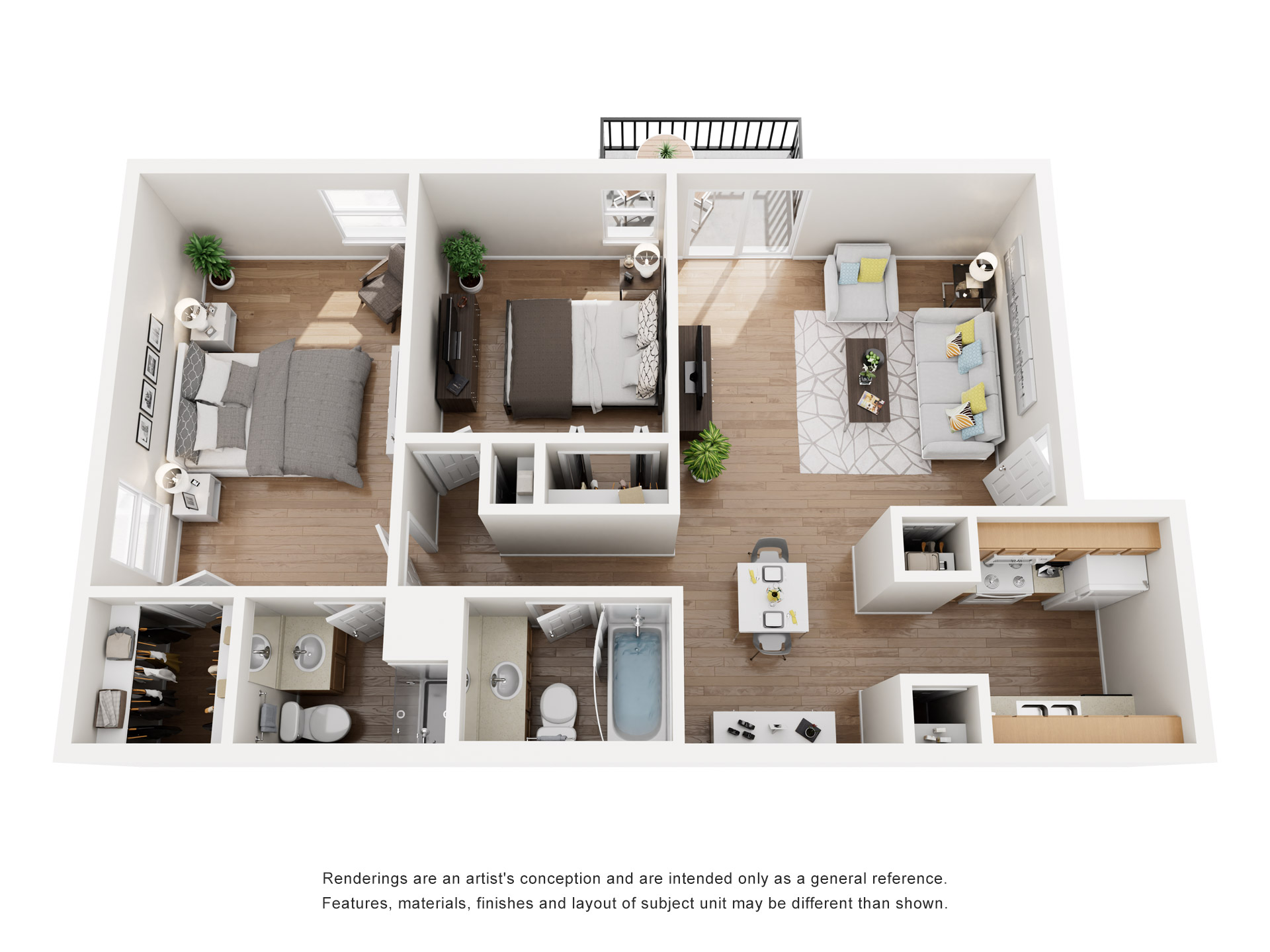 Floor plan for 2 beds, 2 baths, 1150 sqft
